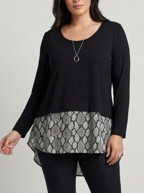 Michael Kors Layered Snake Print Hem Hi Low 3/4 Sleeve Top